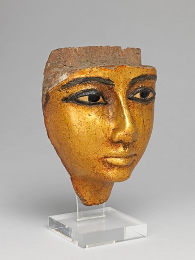 Gesicht von einem Sarg, mit eingelegten Augen und Augenbrauen, vergoldet von Egyptian 20th Dynasty