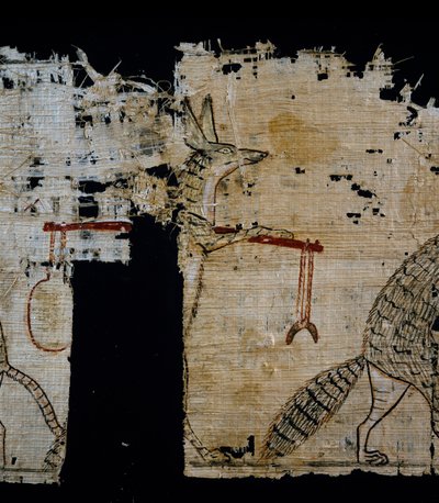Papyrus, der eine satirische Szene darstellt, ca. 1100 v. Chr., aus der Regierungszeit von Ramses IX., Detail, Ägyptische Zivilisation, Neues Reich, Dynastie XX von Egyptian 20th Dynasty