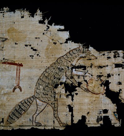 Papyrus, der eine satirische Szene darstellt (Detail) von Egyptian 20th Dynasty