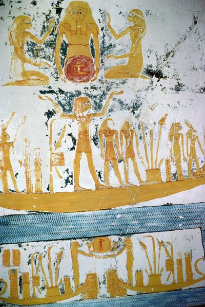 Re in der Nachtbarke, aus dem Grab von Ramses VI, Neues Reich (um 1145-1137 v. Chr.) von Egyptian 20th Dynasty