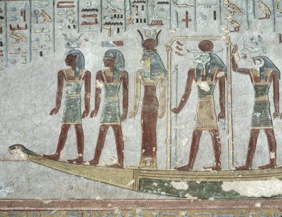 Relief, das Khnum in einer Totenbarke zeigt, die durch die Unterwelt fährt, aus dem Grab von Ramses III. (ca. 1184-1153 v. Chr.) Neues Reich von Egyptian 20th Dynasty