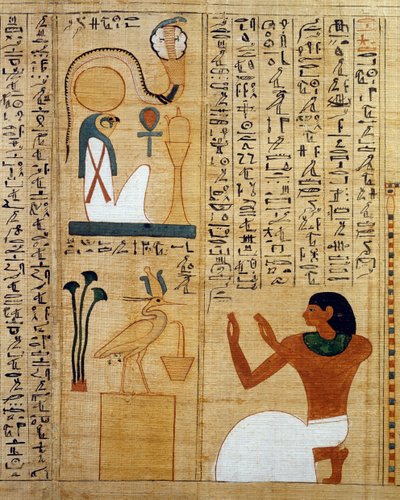 Hymne an den Gott Ra und den heiligen Vogel, zwei Formen der Sonne, Detail aus dem mythologischen Papyrus von Imenemsauf, Hauptträger von Amon. Ägyptische Zivilisation, Dritte Zwischenzeit, Dynastie XXI-XXII von Egyptian 21st Dynasty