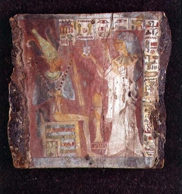 Innenraum des Sarkophags der Sängerin Toarnemiherti, der Verstorbene bietet Osiris auf dem Thron Weihrauch an, Dritte Zwischenzeit von Egyptian 21st Dynasty