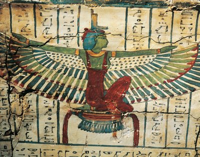 Göttin Isis mit ausgebreiteten Flügeln auf dem Sarkophag von Cesraperet von Egyptian 25th Dynasty