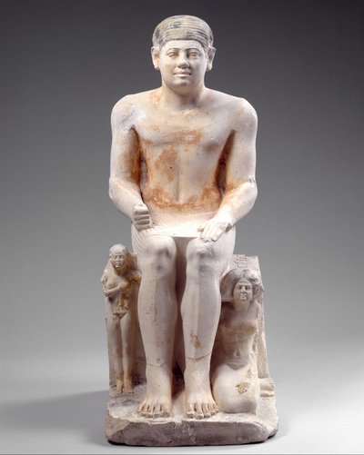 Nikare mit seiner Frau und Tochter, ca. 2420-2389 v. Chr. (bemalter Kalkstein) von Egyptian 5th Dynasty