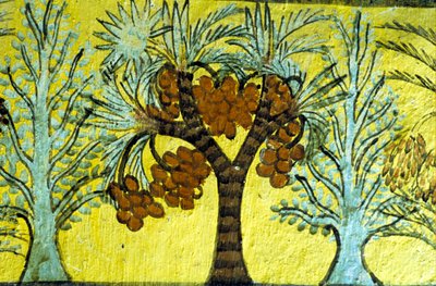 Altes Ägypten, Wandmalerei, Dattelpalmen und Bäume, Grab von Sennedjem, Theben, Deir el Medina von Egyptian Egyptian