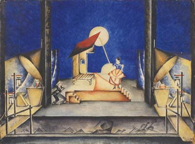 Bühnenbild für die Oper Bastien und Bastienne von W. A. Mozart, 1925 von Ekaterina Petrova Troitskaya
