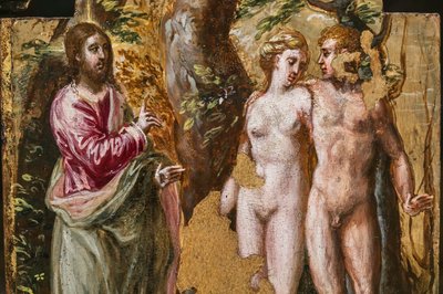 Tragbarer Altar Rückseite: Adam und Eva vor dem Ewigen Vater (Detail) von El Greco