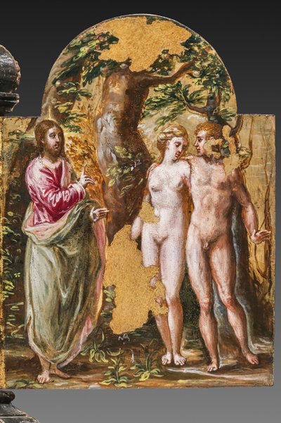 Tragbarer Altar Rückseite: Adam und Eva vor dem Ewigen Vater (Detail) von El Greco