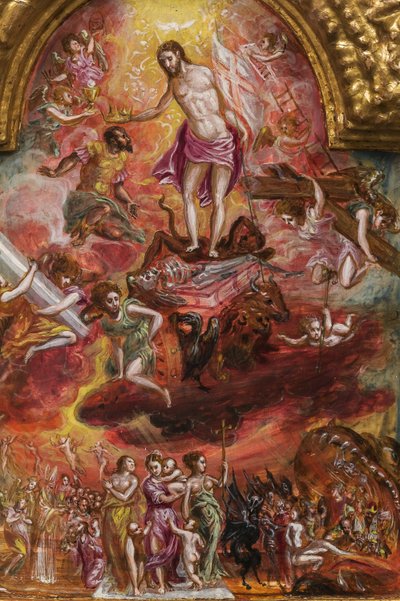 Tragbarer Altar: Zentrales Panel, das eine Allegorie des christlichen Ritters darstellt (Detail) von El Greco