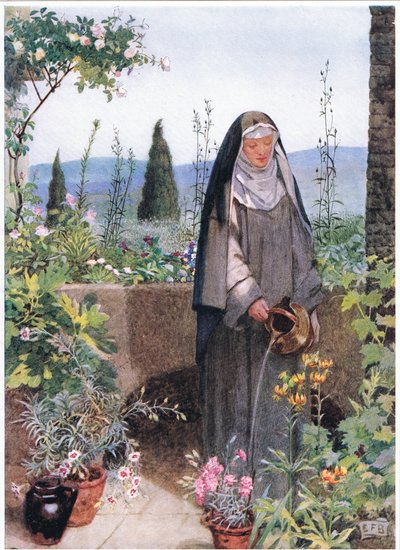 Die heilige Klara im Garten des von ihr gegründeten Klosters von Eleanor Fortescue Brickdale