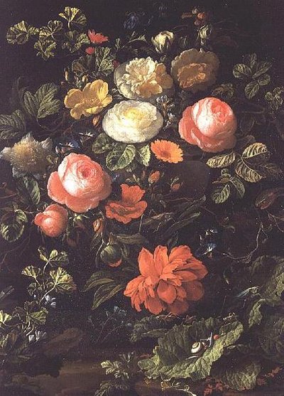 Stillleben mit Rosen, Insekten und Schnecken von Elias van den Broeck