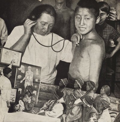 Medizin in der UdSSR. Illustration aus UdSSR baut Sozialismus, 1933 von Eliezer Markowich Lissitzky
