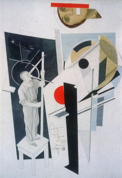 Tatlin bei der Arbeit. Illustration für das Buch Sechs Geschichten mit einfachen Enden von Ilya Ehrenburg von Eliezer Markowich Lissitzky