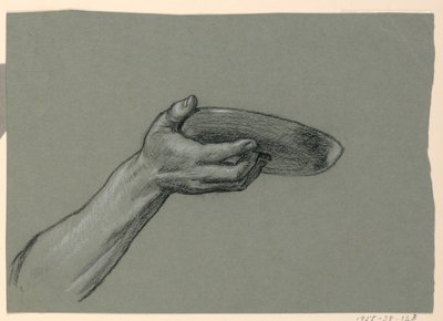Detail eines Unterarms und einer Hand, die ein rundes Objekt hält, ca. 1885 von Elihu Vedder