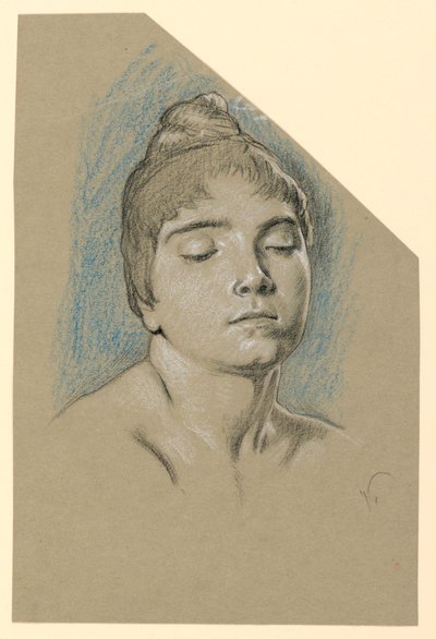 Porträtskizze einer jungen Frau mit geschlossenen Augen von Elihu Vedder