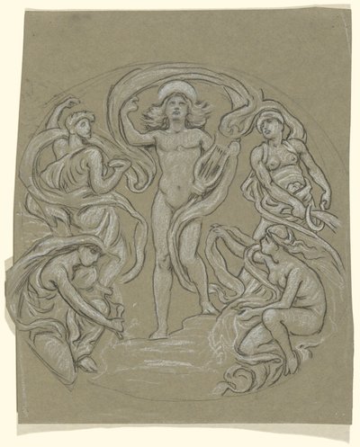 Studie für den Mittelkreis der Huntington-Decke: Apollo und Gefolge von Elihu Vedder