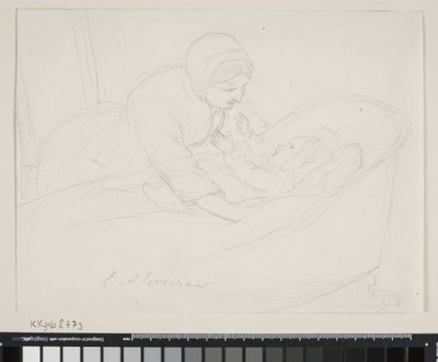 Mutter hebt ein Kind aus der Wiege von Elisabeth Jerichau Baumann
