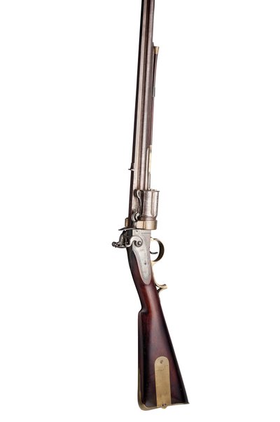 28-Bore Collier Patent fünf-schüssiges handgedrehtes Steinschloss-Revolvergewehr militärischer Art, ca. 1819-20 von Elisha Haydon Collier