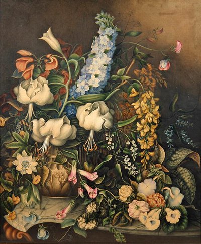 Blumen in einer Vase auf einem marmorgekrönten Konsolentisch von Eliza F. Daniel