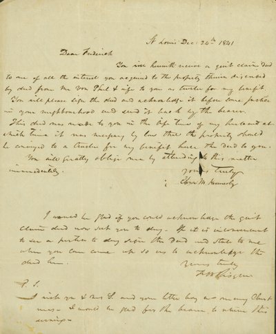 Brief an Frederick Saugrain von Eliza Kennerly, 24. Dezember 1841 von Eliza Kennerly