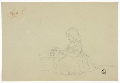 Junges Mädchen gießt Tee ein und Profilskizze (recto), und Skizze einer italienischen Stadtstraße (verso) von Elizabeth Murray