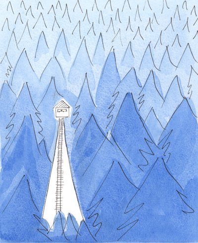 Ein Ranger in einem Wachturm lebt in einer Oase des Lichts inmitten einer trostlosen, kalten, dunklen Landschaft von Elizabeth Wang
