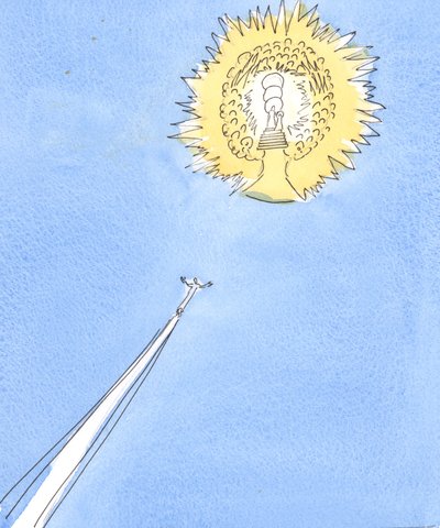Eine Seele, die aus dem Fegefeuer befreit wird, steigt wie eine Rakete zum fernen 