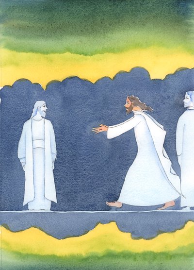 Nach dem Tod Christi eilte er an vielen heiligen Menschen in der Unterwelt vorbei, um Abraham zu begrüßen, der Gottes Ruf gehorchte, sein Land zu verlassen von Elizabeth Wang