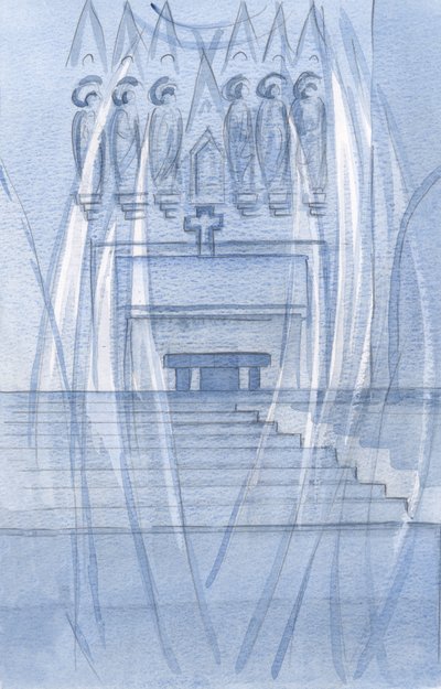 Engel beten überall dort, wo Christus gegenwärtig ist, ungeachtet der Dunkelheit oder Kälte. von Elizabeth Wang