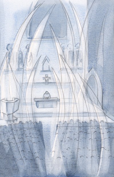 Engel beten mit uns in der Heiligen Messe und verneigen sich vor dem, der gestorben und auferstanden ist. von Elizabeth Wang