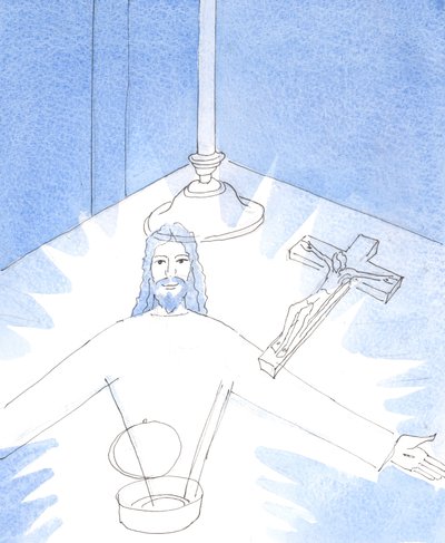 Sobald die Pyxis geöffnet wurde und ich Jesus, wirklich gegenwärtig in der Heiligen Hostie, anbetete, wurde mir der freudige Anblick von Jesus selbst gezeigt, der seine Arme ausstreckt, um mich zu begrüßen von Elizabeth Wang