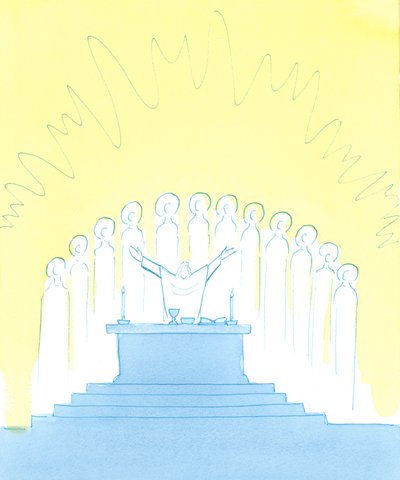 Wenn wir Gott in der Messe loben, mit und durch Christus, loben wir Ihn mit der ganzen Kirche, die die Heiligen des Himmels - hier den Altar umkreisend - und die Heiligen Seelen einschließt von Elizabeth Wang