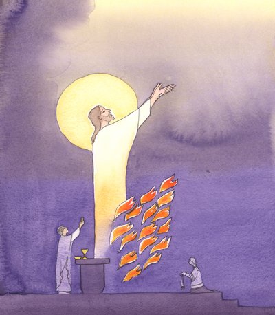 Bei der Messe beten wir mit Christus, der sich in der brennenden Liebe des Heiligen Geistes an den Vater wendet, 2000 von Elizabeth Wang