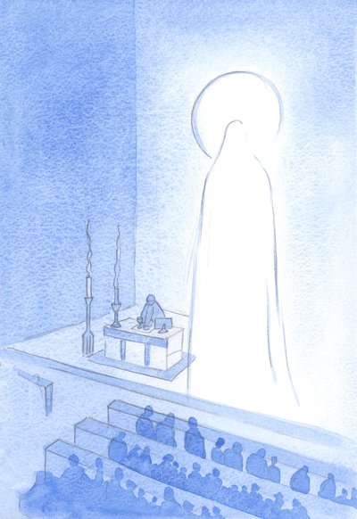 Christus und seine heilige Mutter leben jetzt im Himmel, glorreich. So verherrlicht zu sein bedeutet, majestätisch und in jeder Hinsicht vollkommen zu sein. von Elizabeth Wang