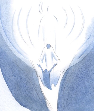 Christus lehnt sich aus dem Himmel und zieht uns mit der Kraft des Heiligen Geistes zum Herzen Gottes von Elizabeth Wang