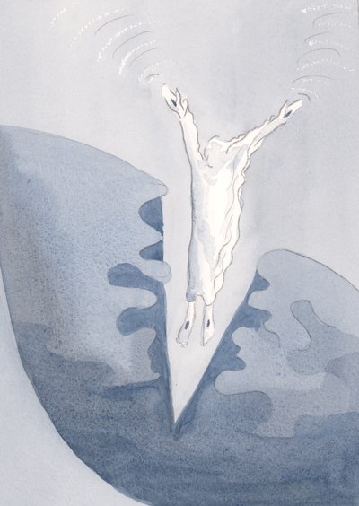 Christus springt liebevoll in die schrecklichen dunklen Tiefen unserer Herzen. von Elizabeth Wang