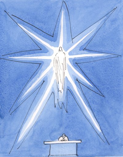 Christus, unser Gott, ist wirklich bei uns gegenwärtig, in seiner Herrlichkeit, bei der Konsekration, entflammt von Heiligkeit von Elizabeth Wang
