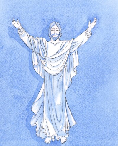 Christus streckt die Hand aus, um uns zu umarmen, wie es in vielen christlichen Bildern gezeigt wird von Elizabeth Wang