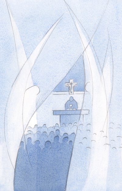 Jeder heilige Schutzengel gehorcht dem Willen Christi, indem er denjenigen verehrt, den Christus ihn zu bewachen bittet von Elizabeth Wang