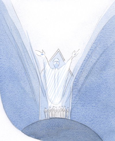 Hier, während der Messe, ist Christus wirklich mit uns auf Erden gegenwärtig und betet zum Vater, während wir uns um ihn versammeln. von Elizabeth Wang