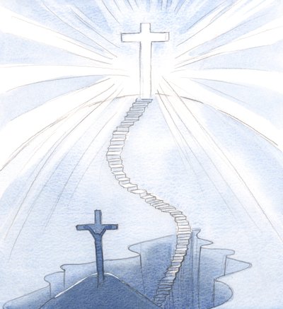 Ich sah die Treppe zur Freude und ein erleuchtetes Kreuz, unser heiliges und strahlendes Symbol, das im Himmel gepflanzt ist, 2000 von Elizabeth Wang