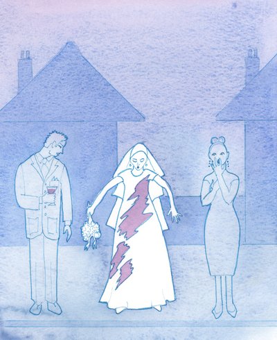 Stellen Sie sich vor, wie peinlich es einer Braut wäre, deren Kleid von einem verschütteten Getränk befleckt wurde und die dann an ihren Gang zum Altar denkt von Elizabeth Wang