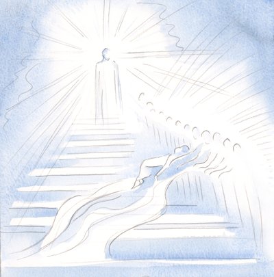 Jesus kam eine Treppe vom Himmel herab, um mich in der Kommunion zu begrüßen und mich nach Hause zu führen. von Elizabeth Wang