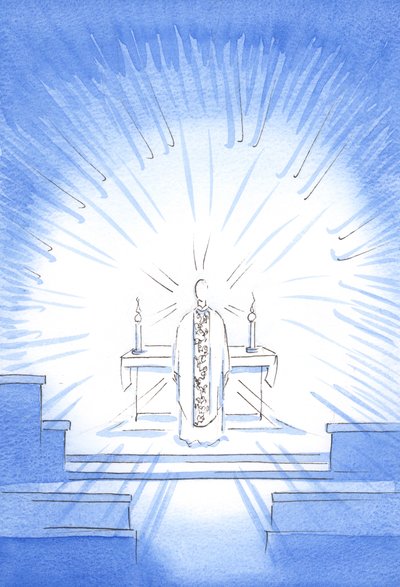 Am Fest der Heimsuchung erschien Christus und trug ein goldenes Messgewand zu Ehren seiner Heiligen Mutter Maria. von Elizabeth Wang
