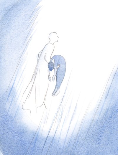 Einmal umarmte Christus schnell eine verstorbene Seele nach ihrer Reinigung und hob sie - wie ein neugeborenes Baby, das gerade entbunden wurde - hoch in den Himmel. von Elizabeth Wang