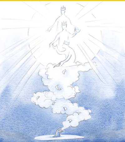 Unsere Gebete für andere steigen wie Briefe auf einer Wolke von Weihrauch zum Himmel empor, zu Gott, der Heiligen Dreifaltigkeit, und tragen alle Namen unserer Lieben, 2000 von Elizabeth Wang
