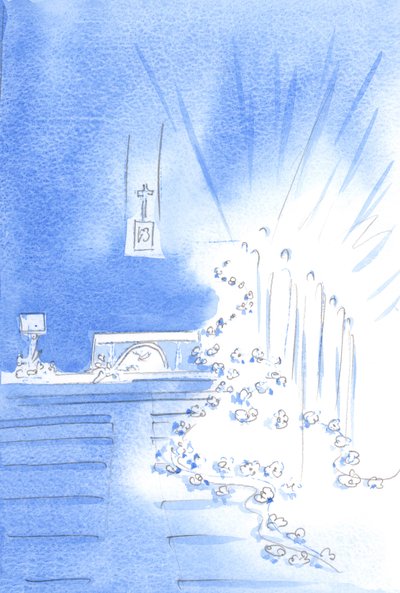Die Heiligen Engel waren anwesend und schmückten die Kirche mit Girlanden, die die Freude des Himmels bei einer Priesterweihe zeigten von Elizabeth Wang