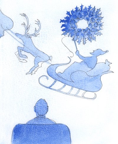 Die Bedeutung von Weihnachten: Der Herr zeigte mir einen gigantischen Laubkranz und dann eine silhouettierte Darstellung von Santa Claus in einem Schlitten, der seine Rentiere lenkt von Elizabeth Wang