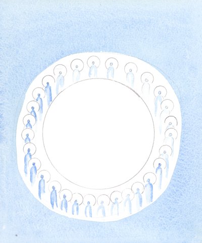 Die drei göttlichen Personen sind vereint und aktiv in der Einheit der Gottheit, als ob sie in unaufhörlicher Gemeinschaft kreisen, 2003 von Elizabeth Wang